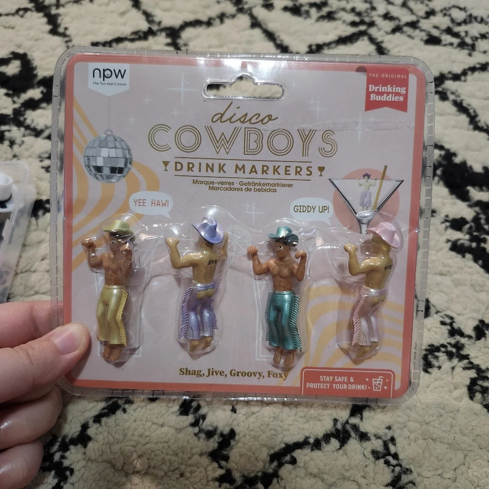 Disco Cowboys Drink Markers Set + Western Hat Straw Toppers
